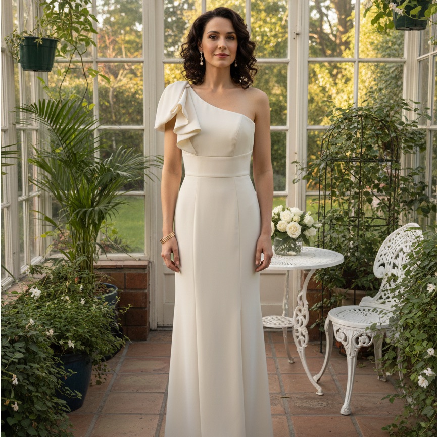 After Six One-Shoulder Ivory Gown